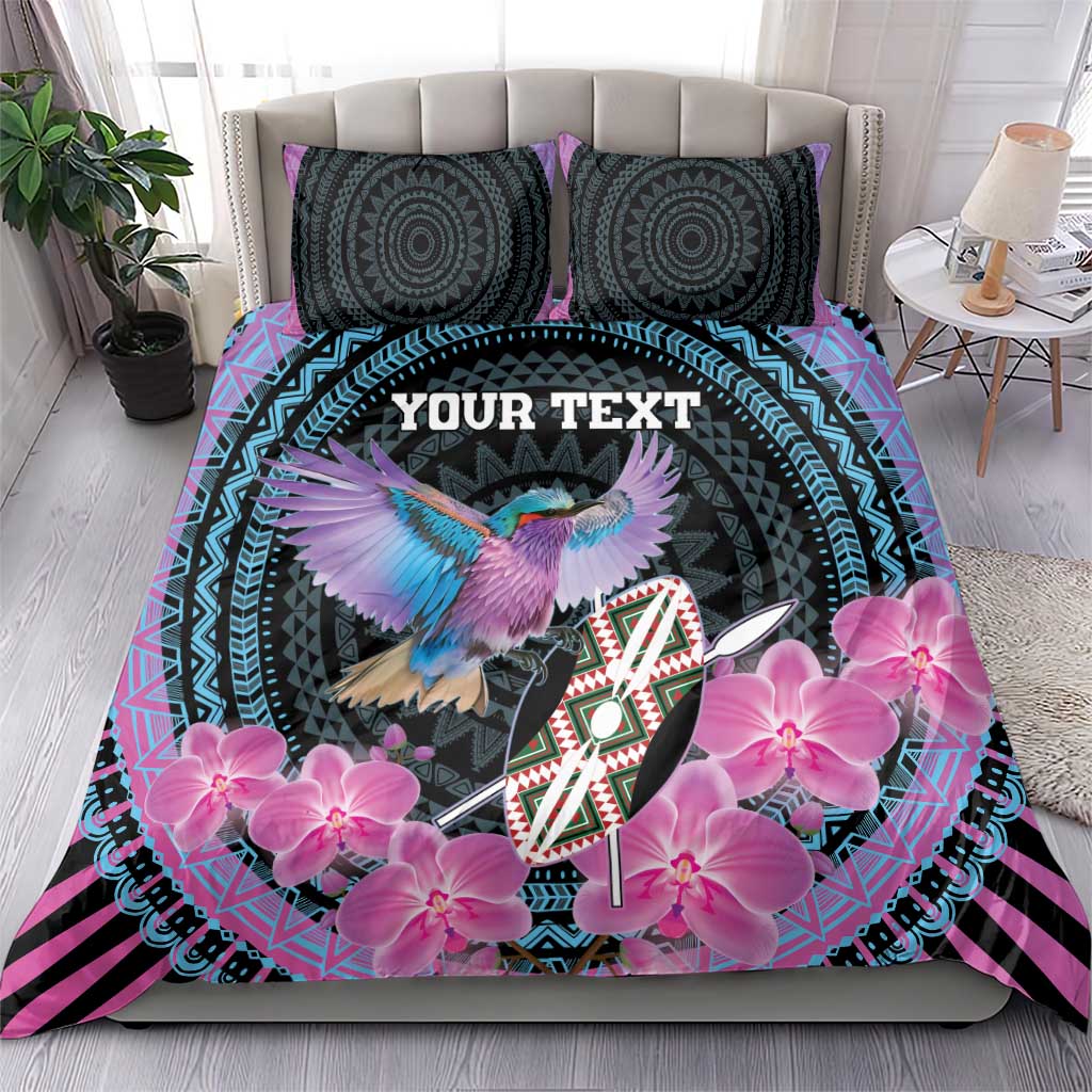 Personalised Kenya Lilac Breasted Roller Bedding Set Orchid Flower - African Pattern LT15