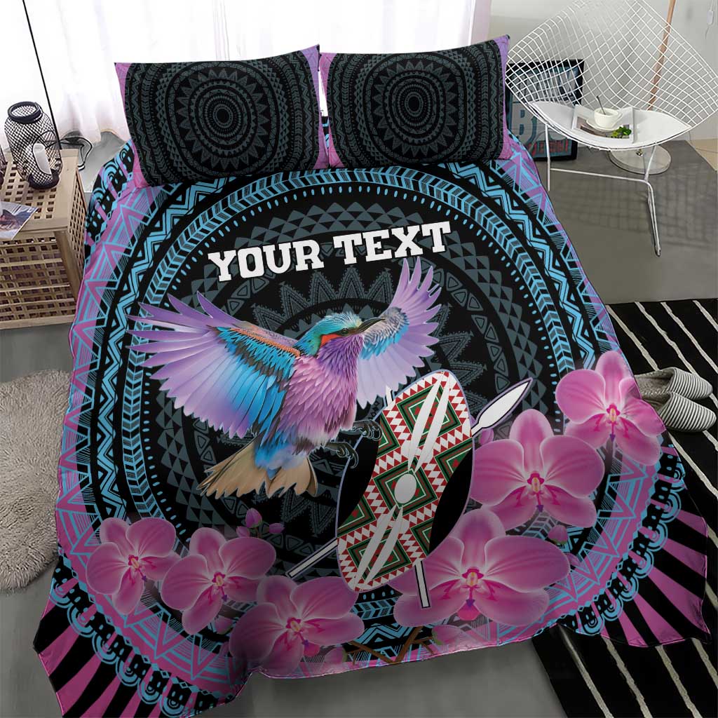 Personalised Kenya Lilac Breasted Roller Bedding Set Orchid Flower - African Pattern LT15