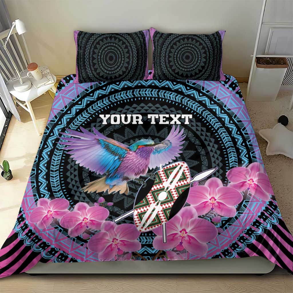 Personalised Kenya Lilac Breasted Roller Bedding Set Orchid Flower - African Pattern LT15