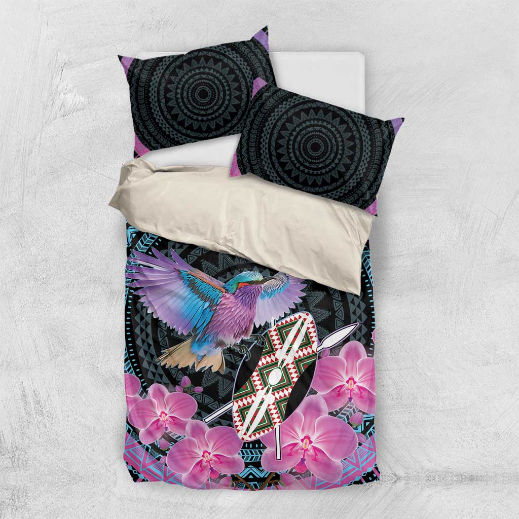 Personalised Kenya Lilac Breasted Roller Bedding Set Orchid Flower - African Pattern LT15