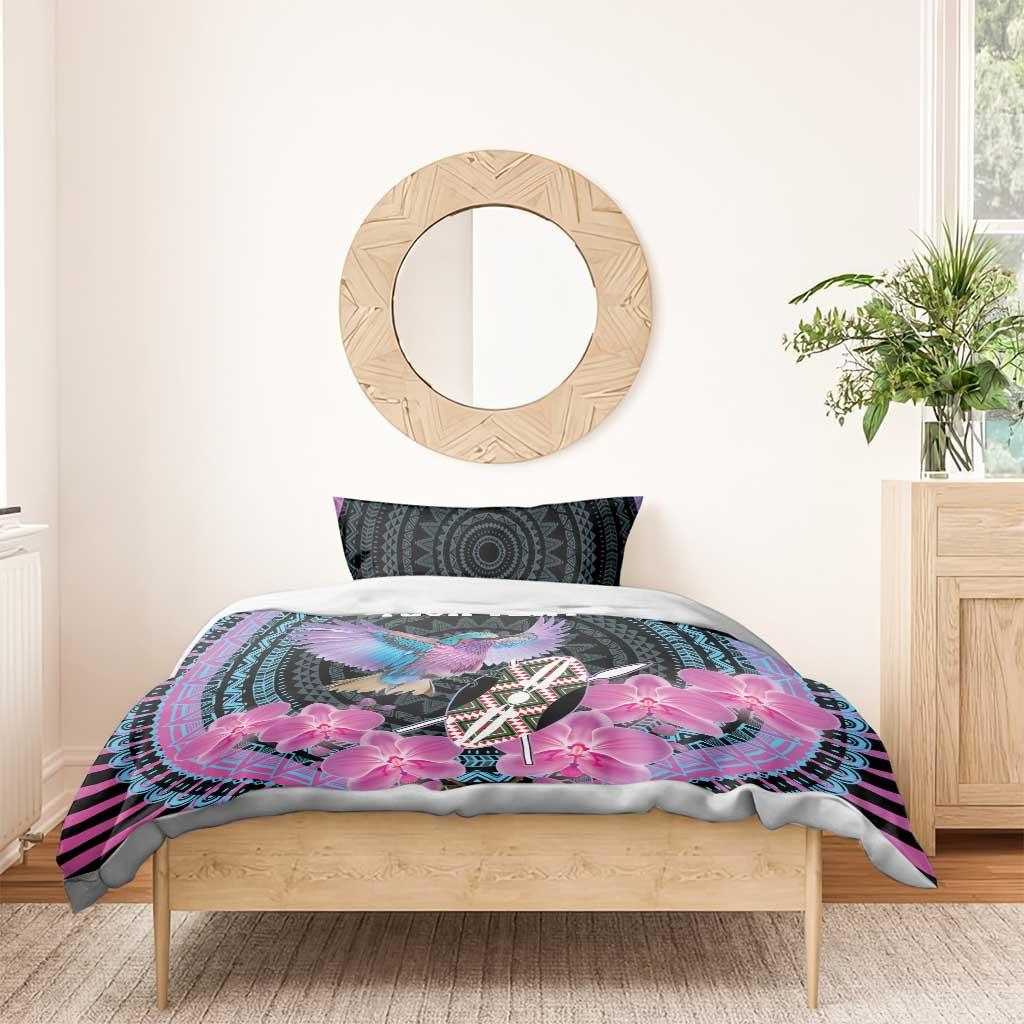Personalised Kenya Lilac Breasted Roller Bedding Set Orchid Flower - African Pattern LT15