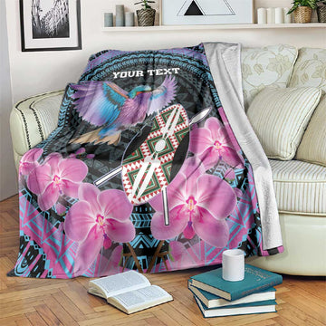 Personalised Kenya Lilac Breasted Roller Blanket Orchid Flower - African Pattern LT15