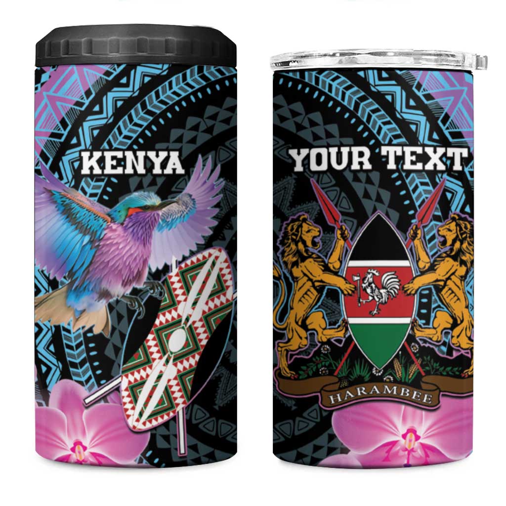Personalised Kenya Lilac Breasted Roller 4 in 1 Can Cooler Tumbler Orchid Flower - African Pattern LT15
