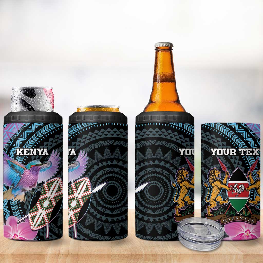Personalised Kenya Lilac Breasted Roller 4 in 1 Can Cooler Tumbler Orchid Flower - African Pattern LT15
