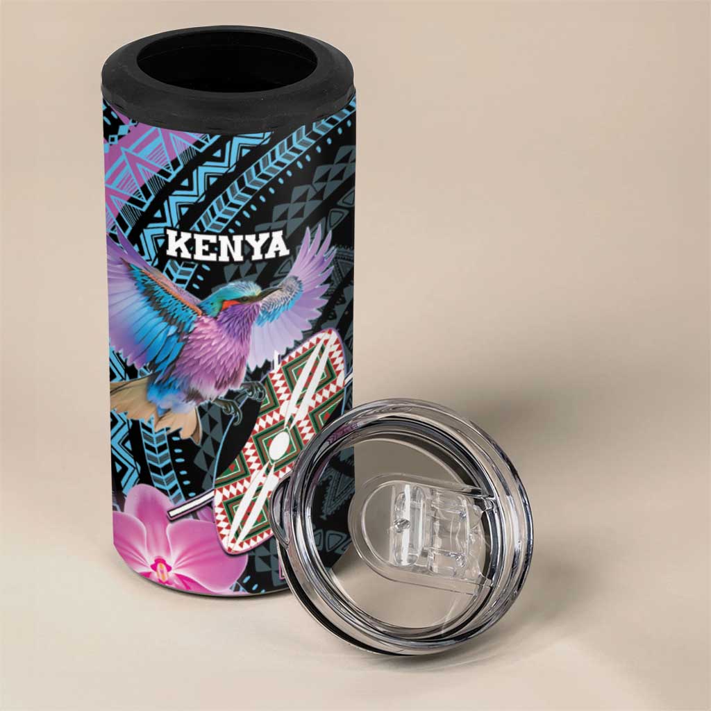 Personalised Kenya Lilac Breasted Roller 4 in 1 Can Cooler Tumbler Orchid Flower - African Pattern LT15