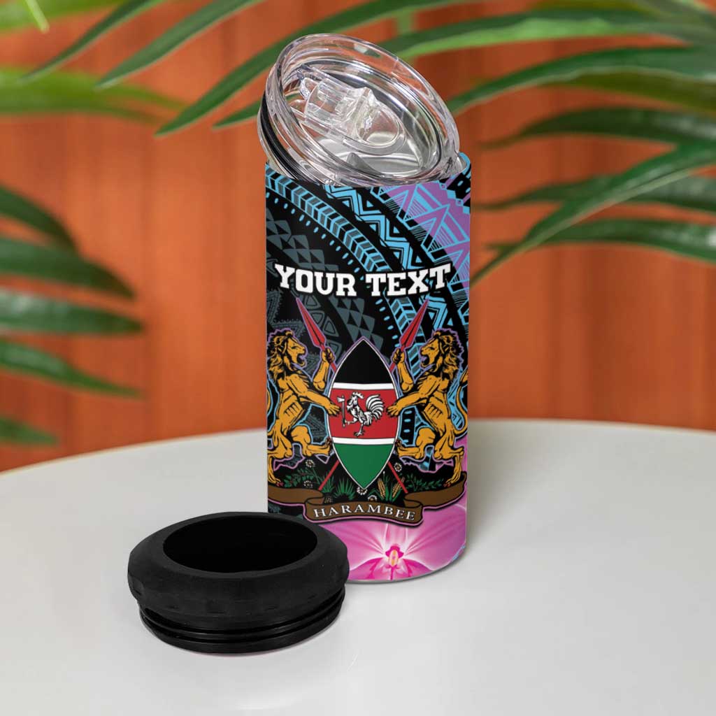Personalised Kenya Lilac Breasted Roller 4 in 1 Can Cooler Tumbler Orchid Flower - African Pattern LT15