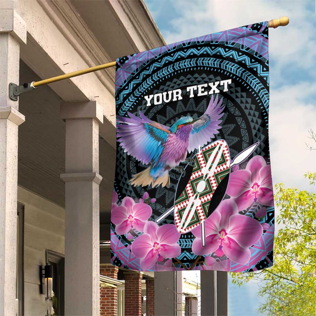 Personalised Kenya Lilac Breasted Roller Garden Flag Orchid Flower - African Pattern LT15