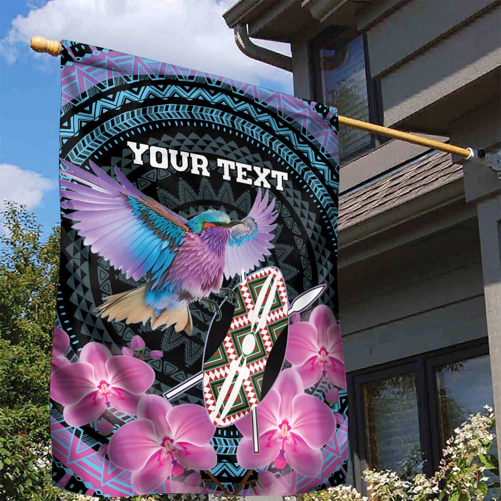 Personalised Kenya Lilac Breasted Roller Garden Flag Orchid Flower - African Pattern LT15
