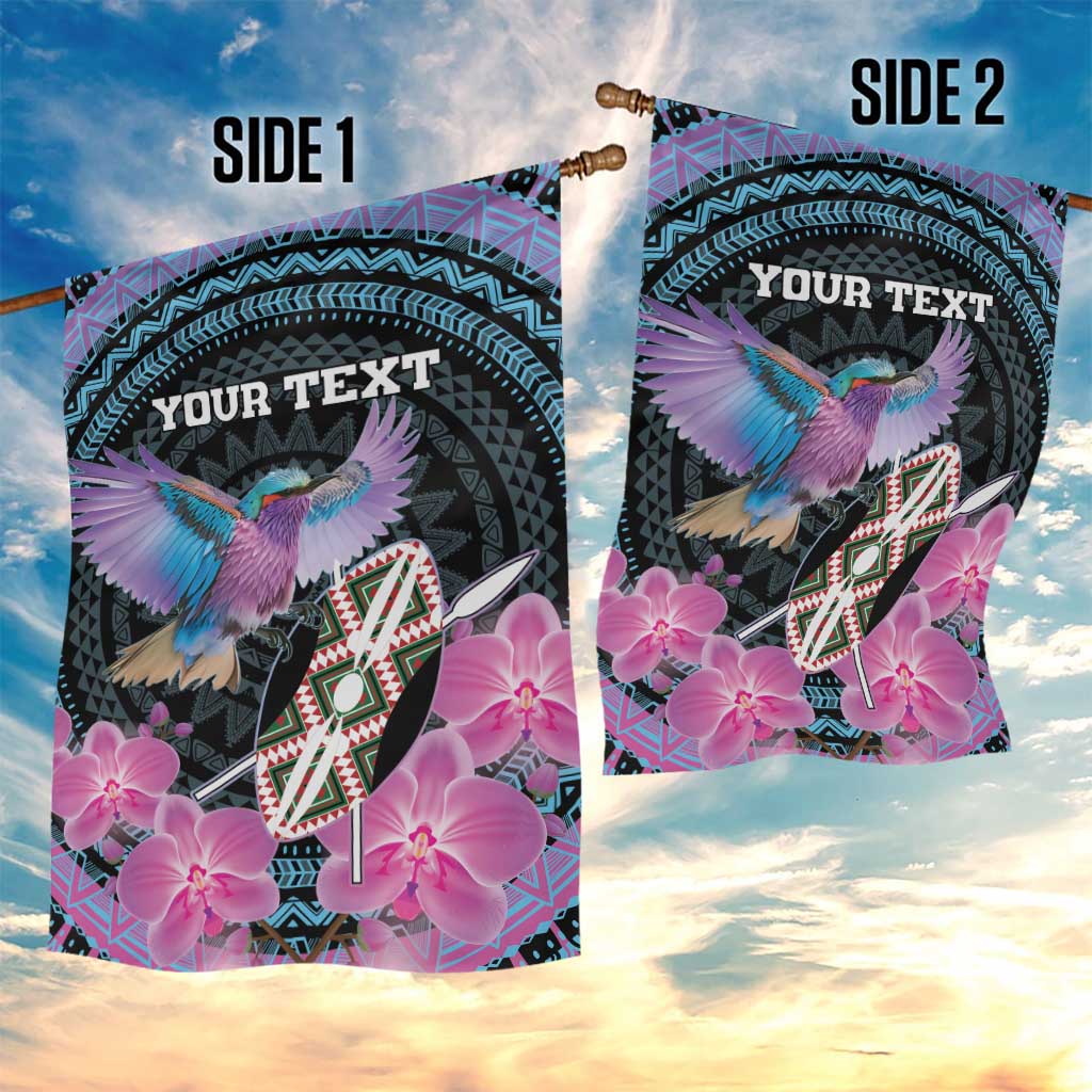 Personalised Kenya Lilac Breasted Roller Garden Flag Orchid Flower - African Pattern LT15