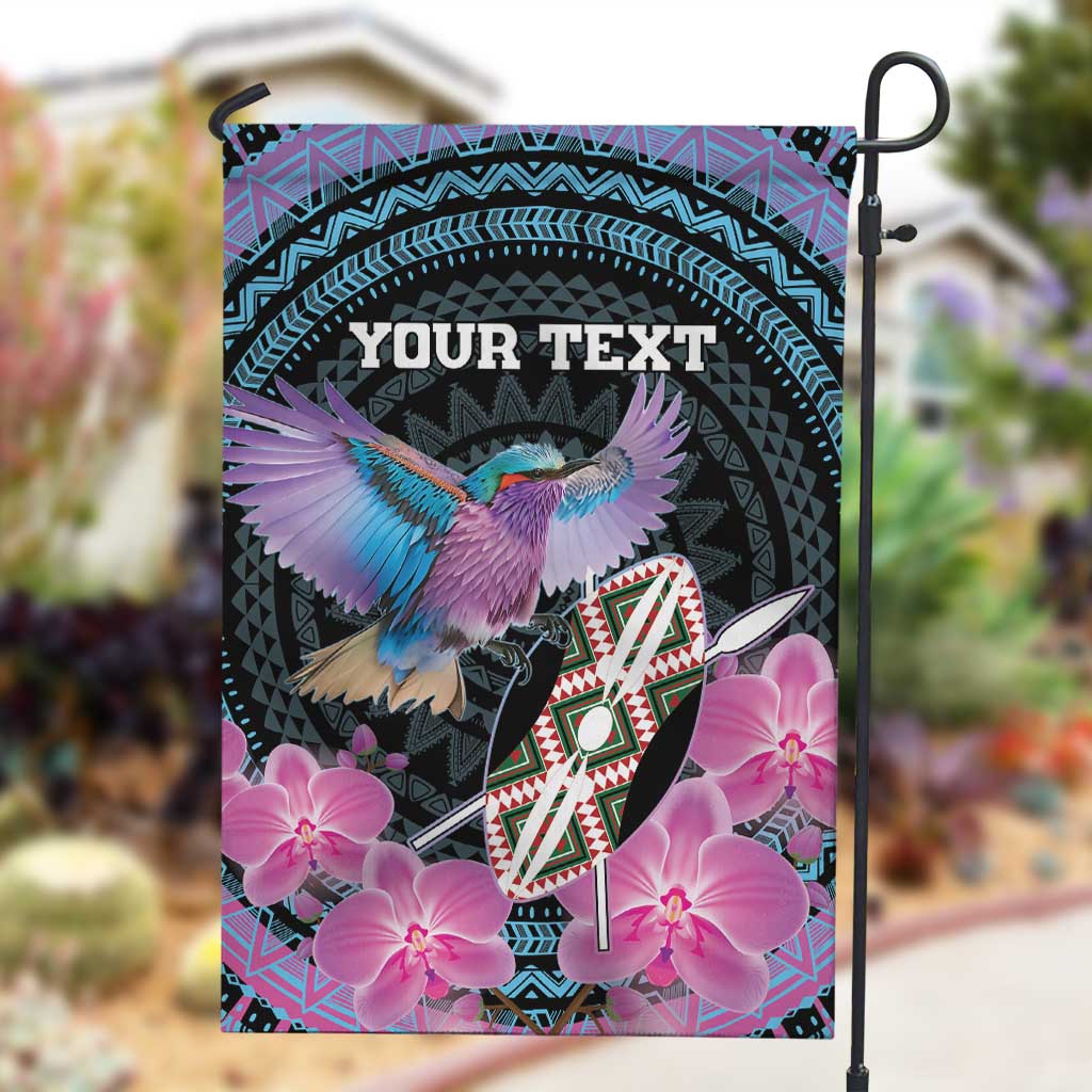Personalised Kenya Lilac Breasted Roller Garden Flag Orchid Flower - African Pattern LT15