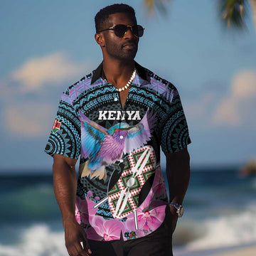 Personalised Kenya Lilac Breasted Roller Hawaiian Shirt Orchid Flower - African Pattern LT15