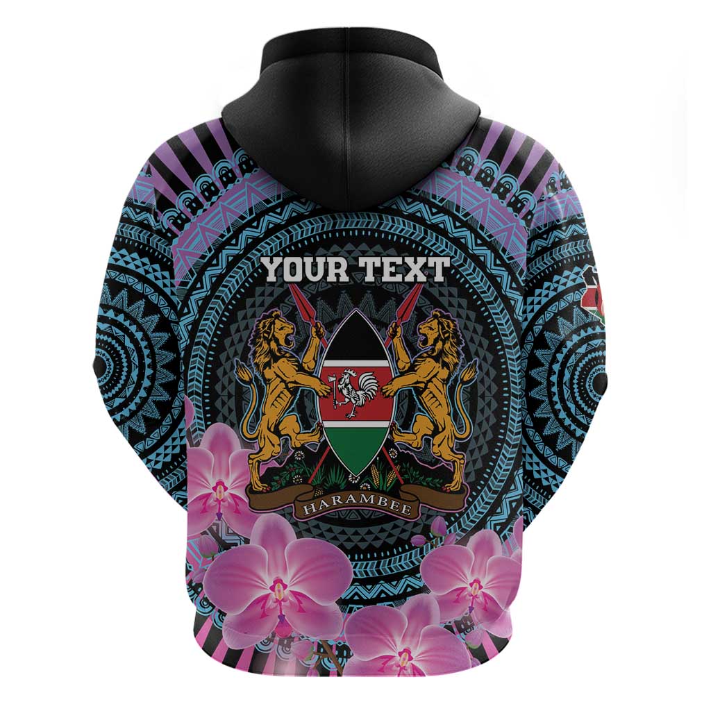 Personalised Kenya Lilac Breasted Roller Hoodie Mix Maasai Shield With Orchid Flower LT15
