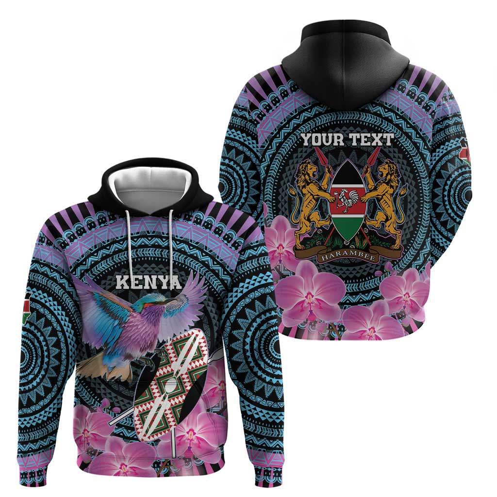 Personalised Kenya Lilac Breasted Roller Hoodie Mix Maasai Shield With Orchid Flower LT15