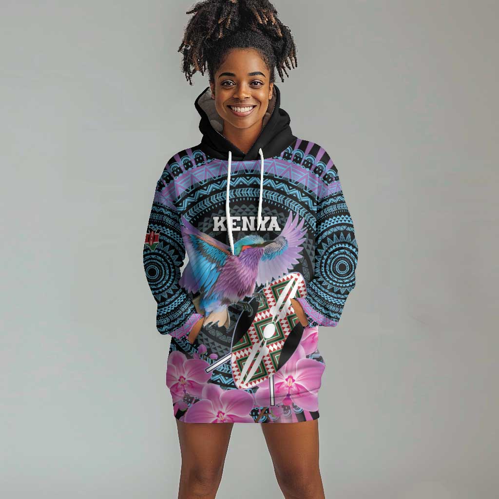 Personalised Kenya Lilac Breasted Roller Hoodie Dress Orchid Flower - African Pattern LT15