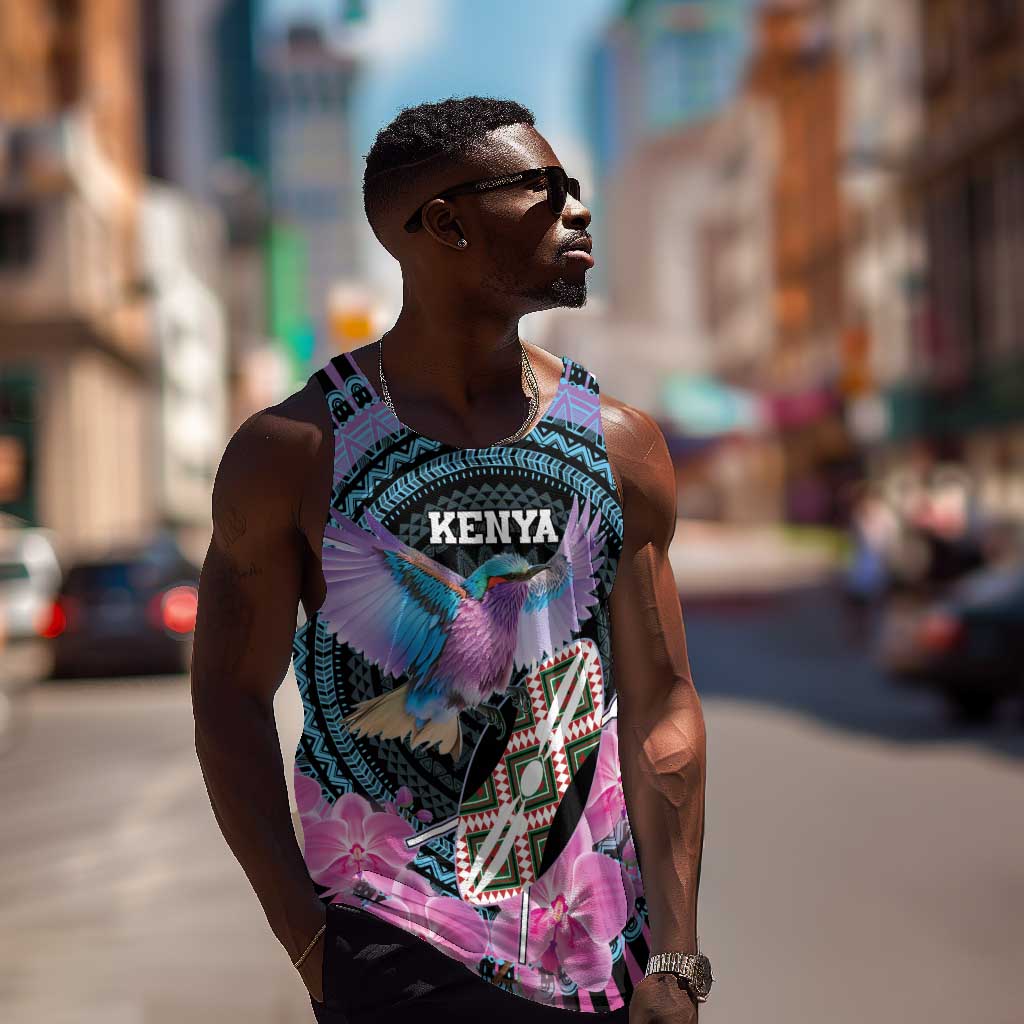 Personalised Kenya Lilac Breasted Roller Men Tank Top Orchid Flower - African Pattern LT15