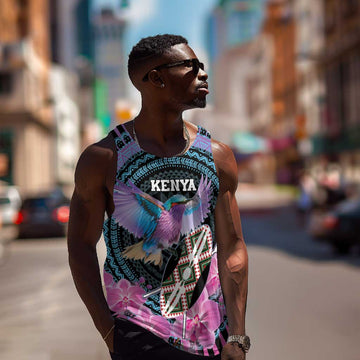 Personalised Kenya Lilac Breasted Roller Men Tank Top Orchid Flower - African Pattern LT15