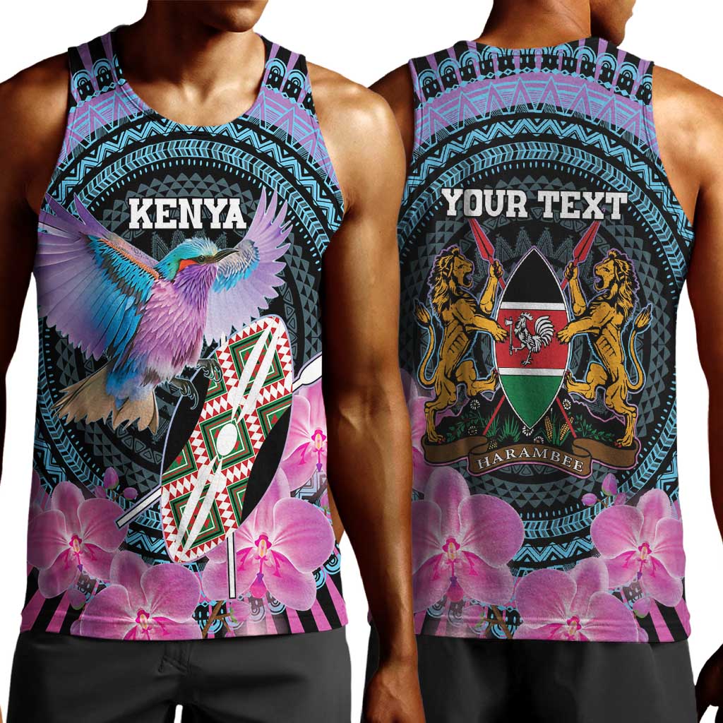 Personalised Kenya Lilac Breasted Roller Men Tank Top Orchid Flower - African Pattern LT15