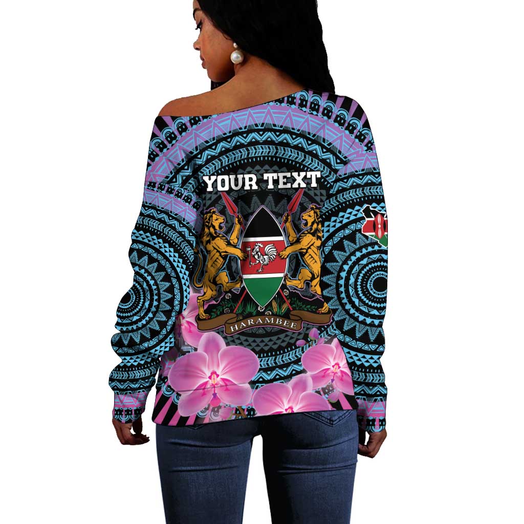 Personalised Kenya Lilac Breasted Roller Off Shoulder Sweater Orchid Flower - African Pattern LT15