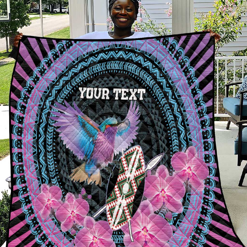 Personalised Kenya Lilac Breasted Roller Quilt Orchid Flower - African Pattern LT15