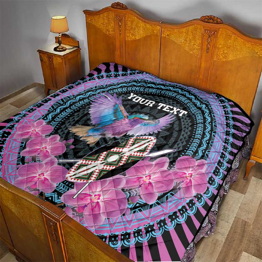 Personalised Kenya Lilac Breasted Roller Quilt Orchid Flower - African Pattern LT15