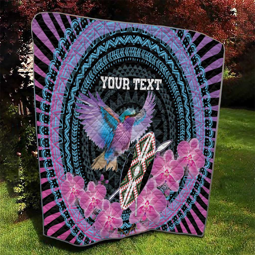 Personalised Kenya Lilac Breasted Roller Quilt Orchid Flower - African Pattern LT15