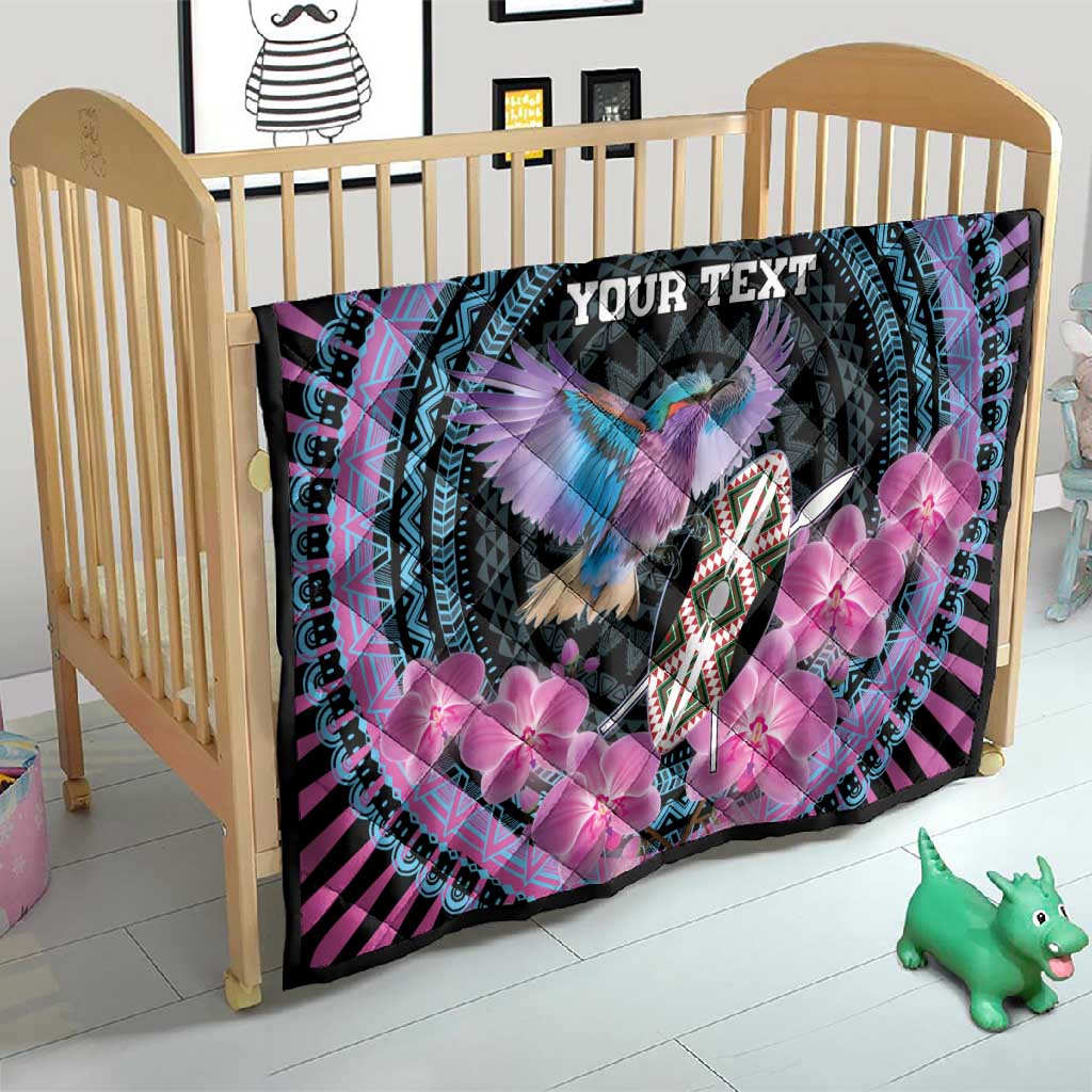 Personalised Kenya Lilac Breasted Roller Quilt Orchid Flower - African Pattern LT15