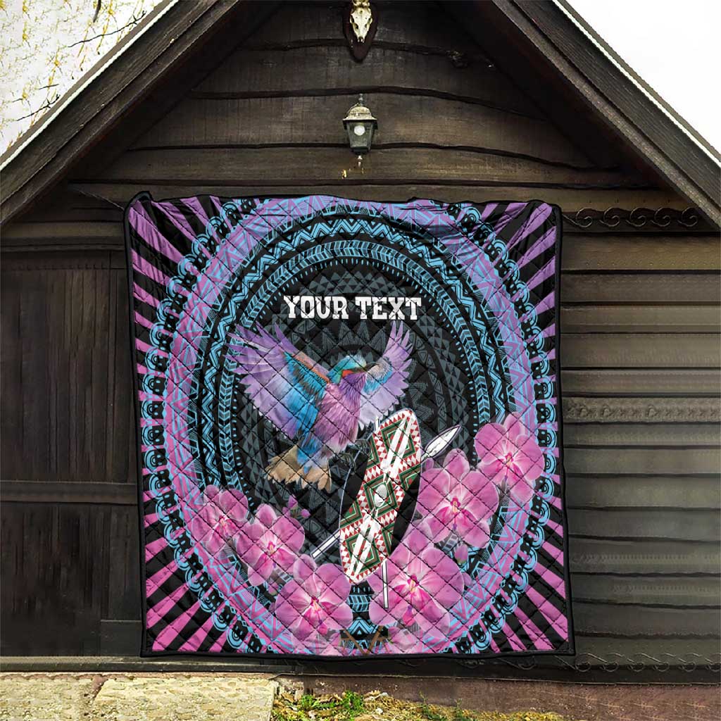 Personalised Kenya Lilac Breasted Roller Quilt Orchid Flower - African Pattern LT15