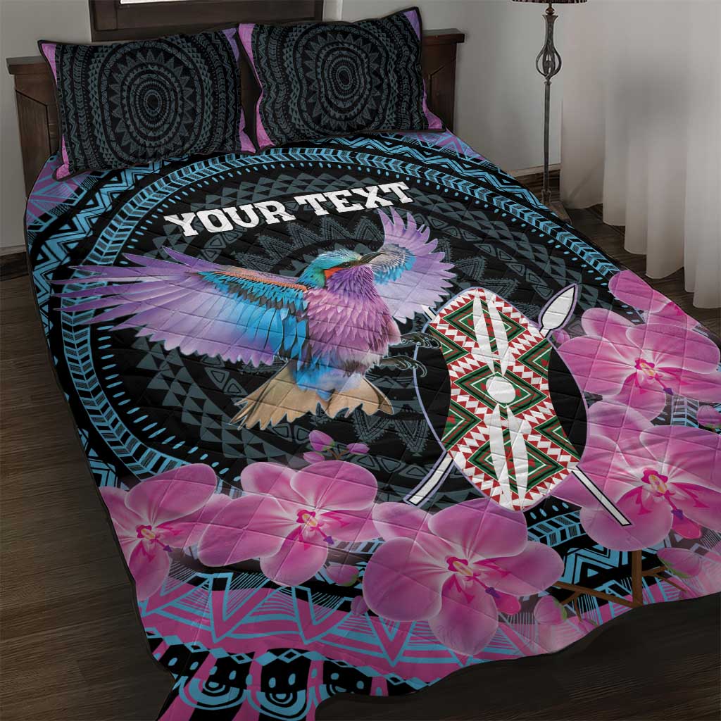 Personalised Kenya Lilac Breasted Roller Quilt Bed Set Orchid Flower - African Pattern LT15