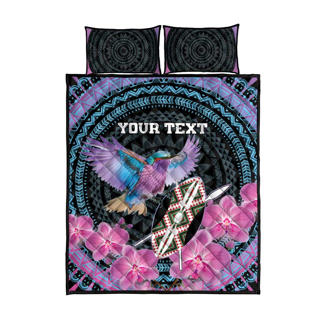 Personalised Kenya Lilac Breasted Roller Quilt Bed Set Orchid Flower - African Pattern LT15