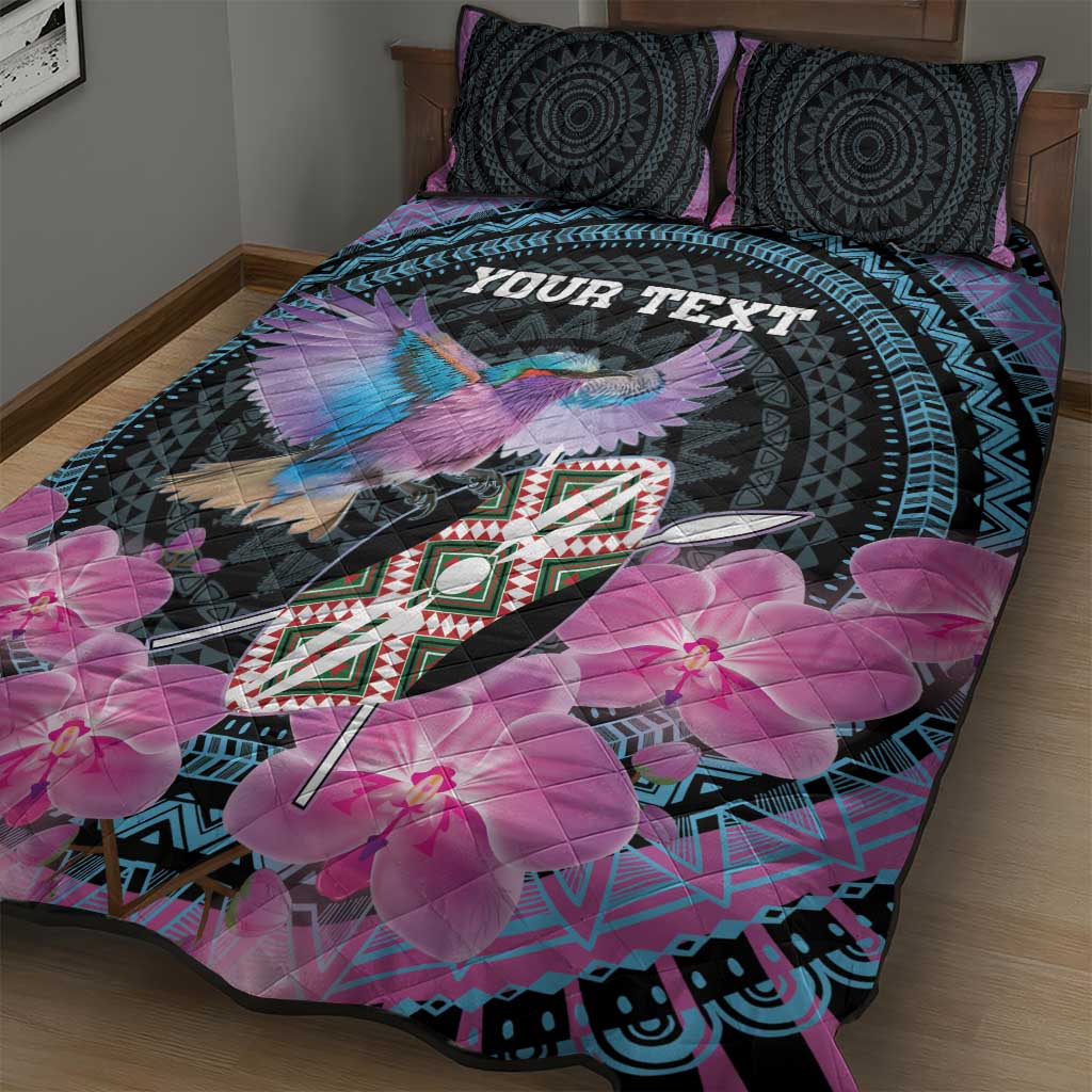 Personalised Kenya Lilac Breasted Roller Quilt Bed Set Orchid Flower - African Pattern LT15