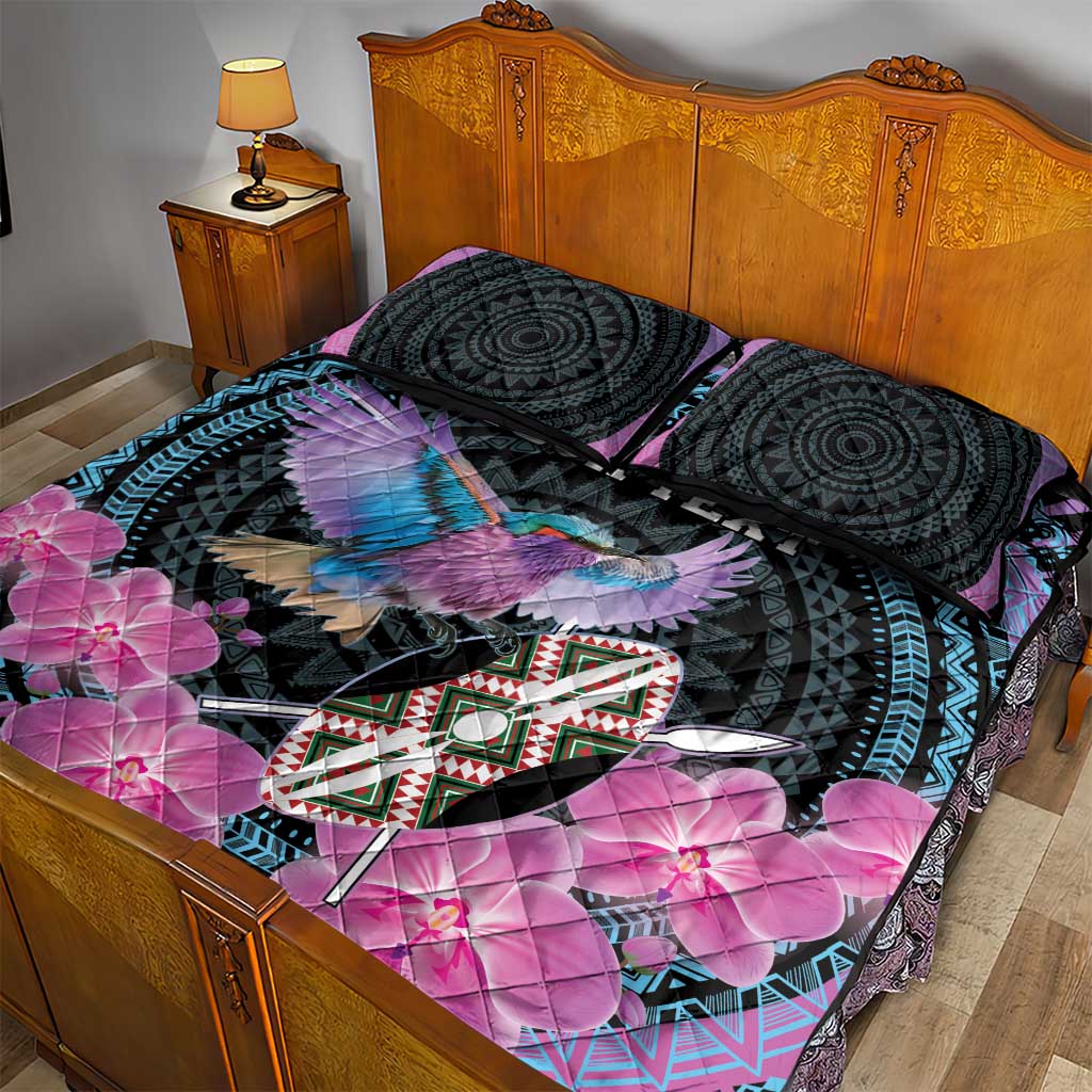 Personalised Kenya Lilac Breasted Roller Quilt Bed Set Orchid Flower - African Pattern LT15
