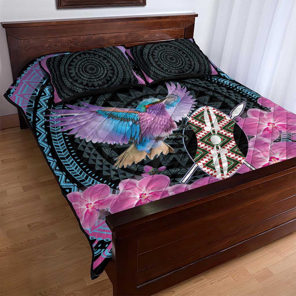 Personalised Kenya Lilac Breasted Roller Quilt Bed Set Orchid Flower - African Pattern LT15