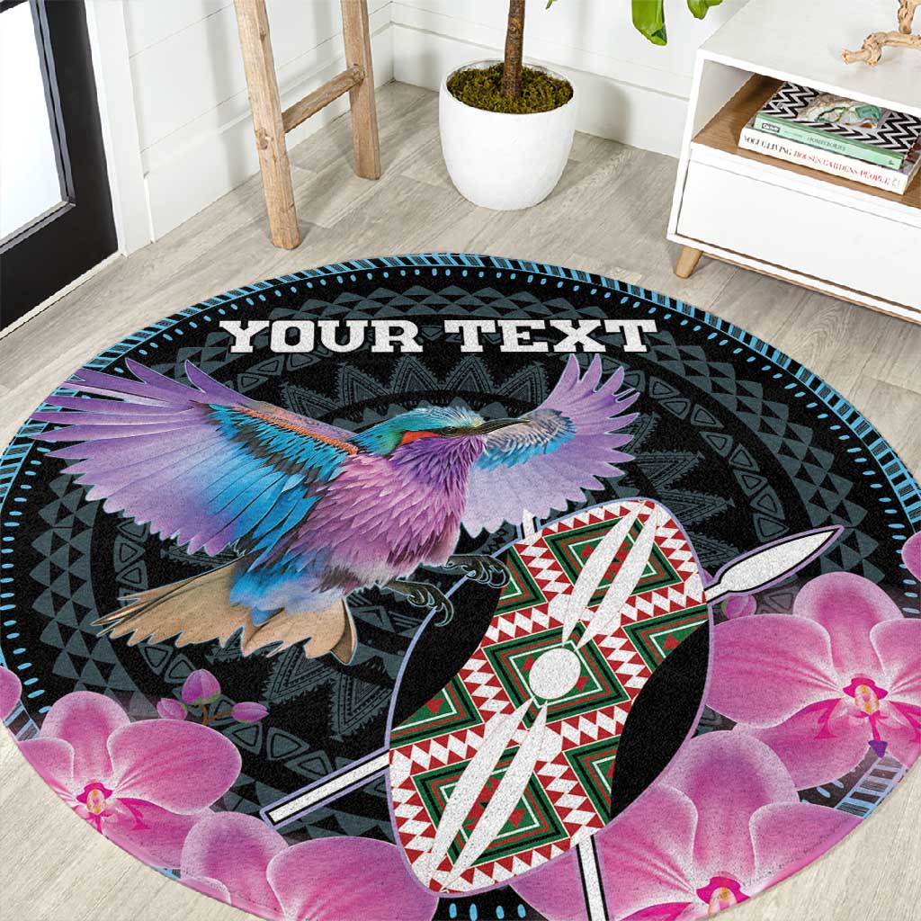 Personalised Kenya Lilac Breasted Roller Round Carpet Orchid Flower - African Pattern LT15
