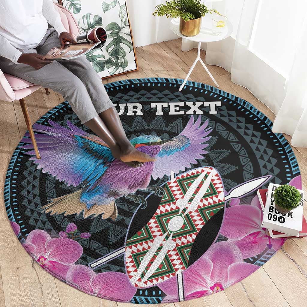 Personalised Kenya Lilac Breasted Roller Round Carpet Orchid Flower - African Pattern LT15