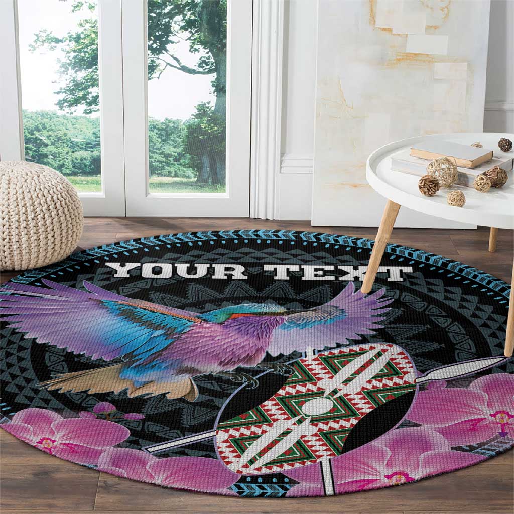 Personalised Kenya Lilac Breasted Roller Round Carpet Orchid Flower - African Pattern LT15