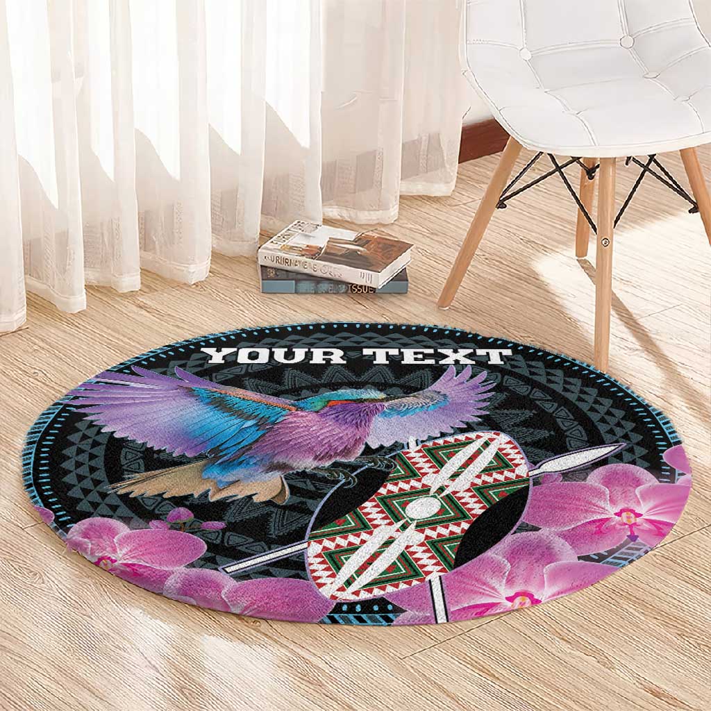 Personalised Kenya Lilac Breasted Roller Round Carpet Orchid Flower - African Pattern LT15