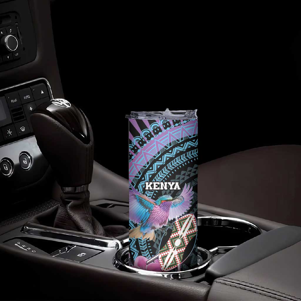 Personalised Kenya Lilac Breasted Roller Skinny Tumbler Orchid Flower - African Pattern LT15
