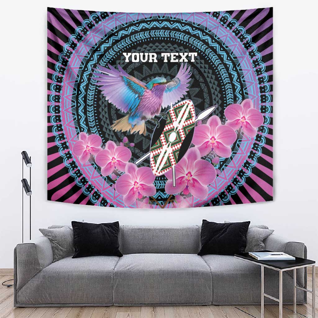 Personalised Kenya Lilac Breasted Roller Tapestry Orchid Flower - African Pattern LT15