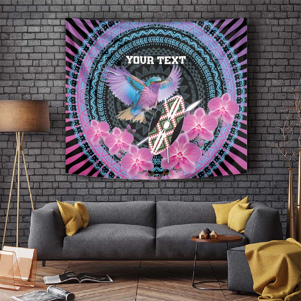 Personalised Kenya Lilac Breasted Roller Tapestry Orchid Flower - African Pattern LT15