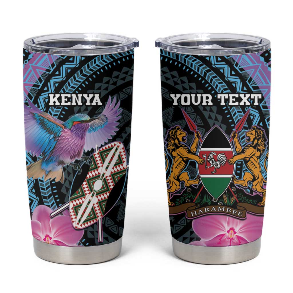 Personalised Kenya Lilac Breasted Roller Tumbler Cup Orchid Flower - African Pattern LT15