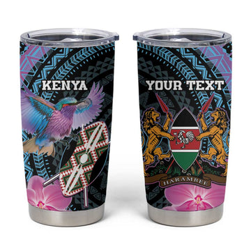 Personalised Kenya Lilac Breasted Roller Tumbler Cup Orchid Flower - African Pattern LT15