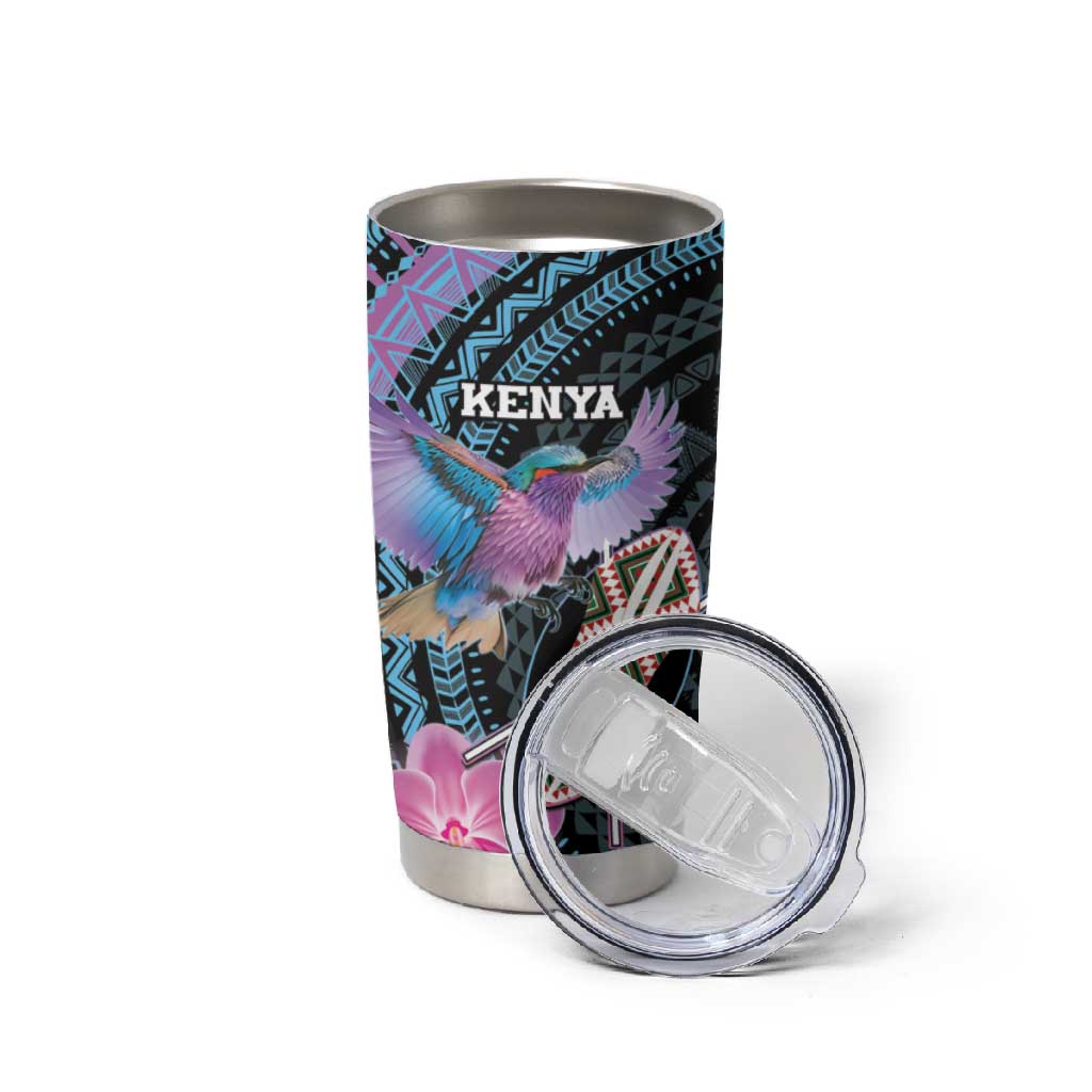 Personalised Kenya Lilac Breasted Roller Tumbler Cup Orchid Flower - African Pattern LT15