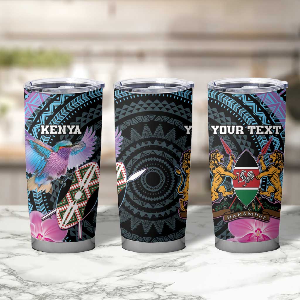 Personalised Kenya Lilac Breasted Roller Tumbler Cup Orchid Flower - African Pattern LT15