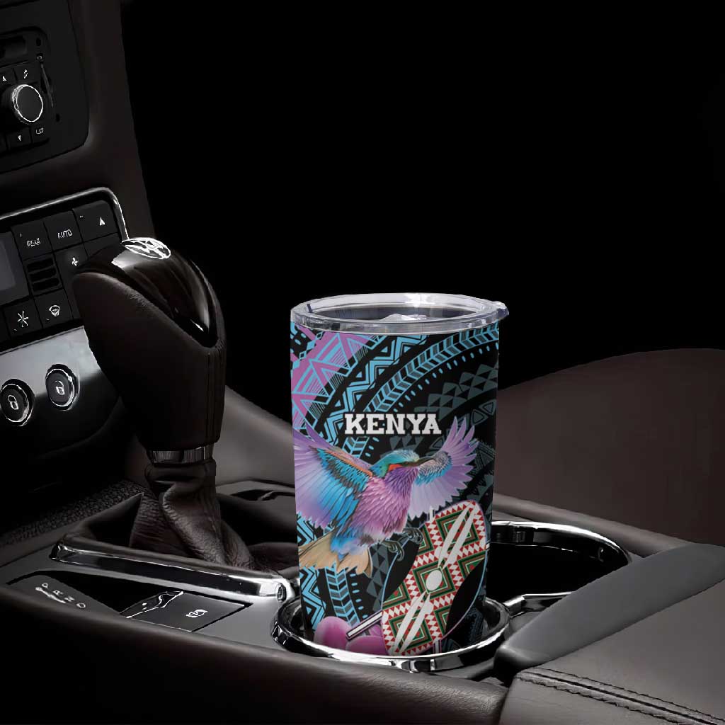 Personalised Kenya Lilac Breasted Roller Tumbler Cup Orchid Flower - African Pattern LT15