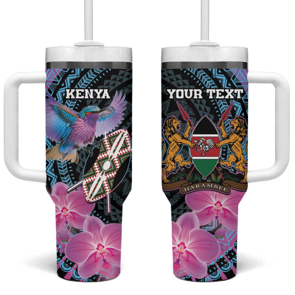 Personalised Kenya Lilac Breasted Roller Tumbler With Handle Orchid Flower - African Pattern LT15