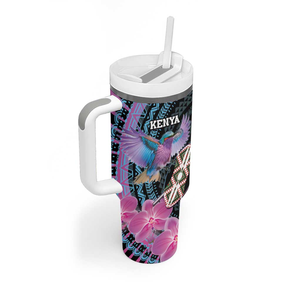 Personalised Kenya Lilac Breasted Roller Tumbler With Handle Orchid Flower - African Pattern LT15