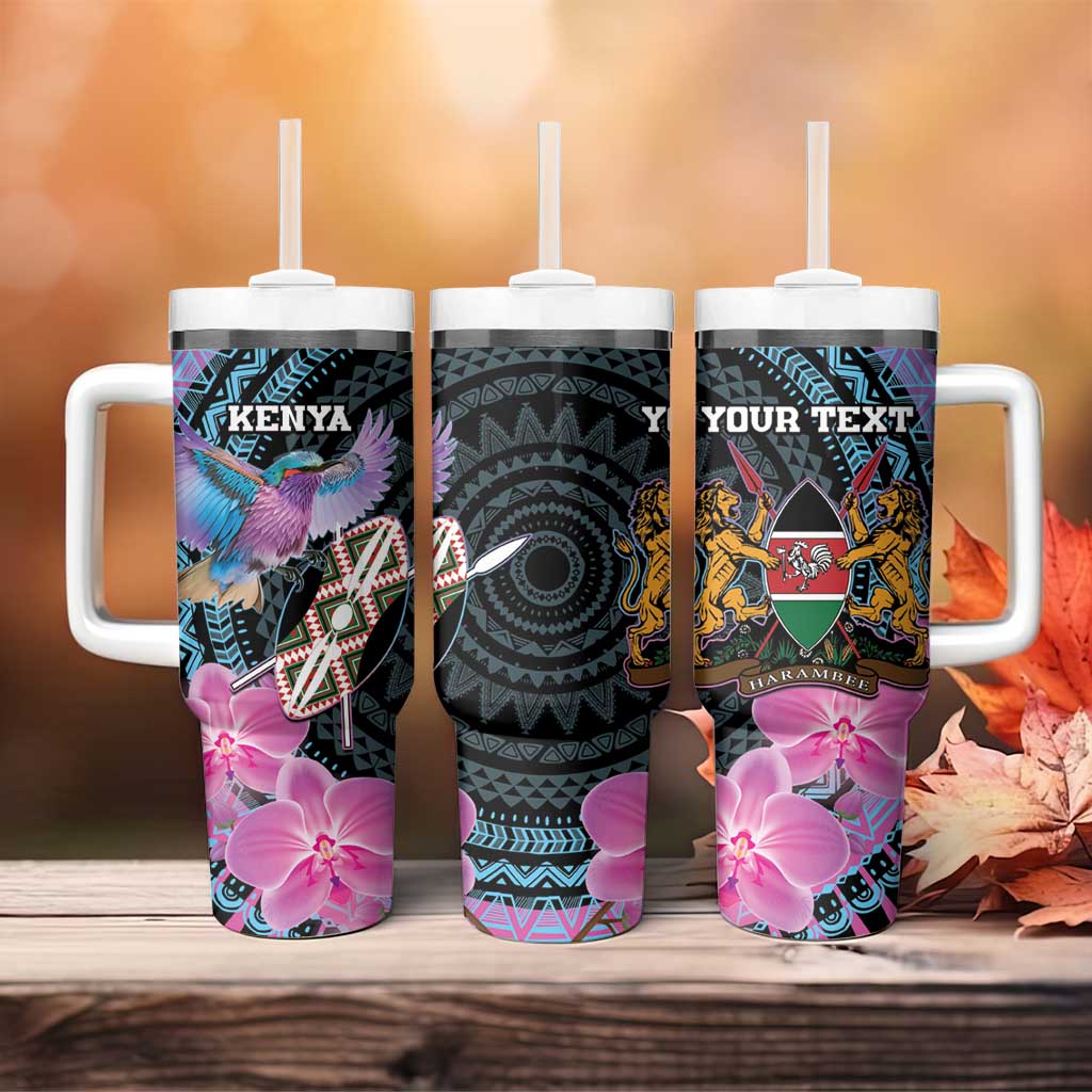 Personalised Kenya Lilac Breasted Roller Tumbler With Handle Orchid Flower - African Pattern LT15