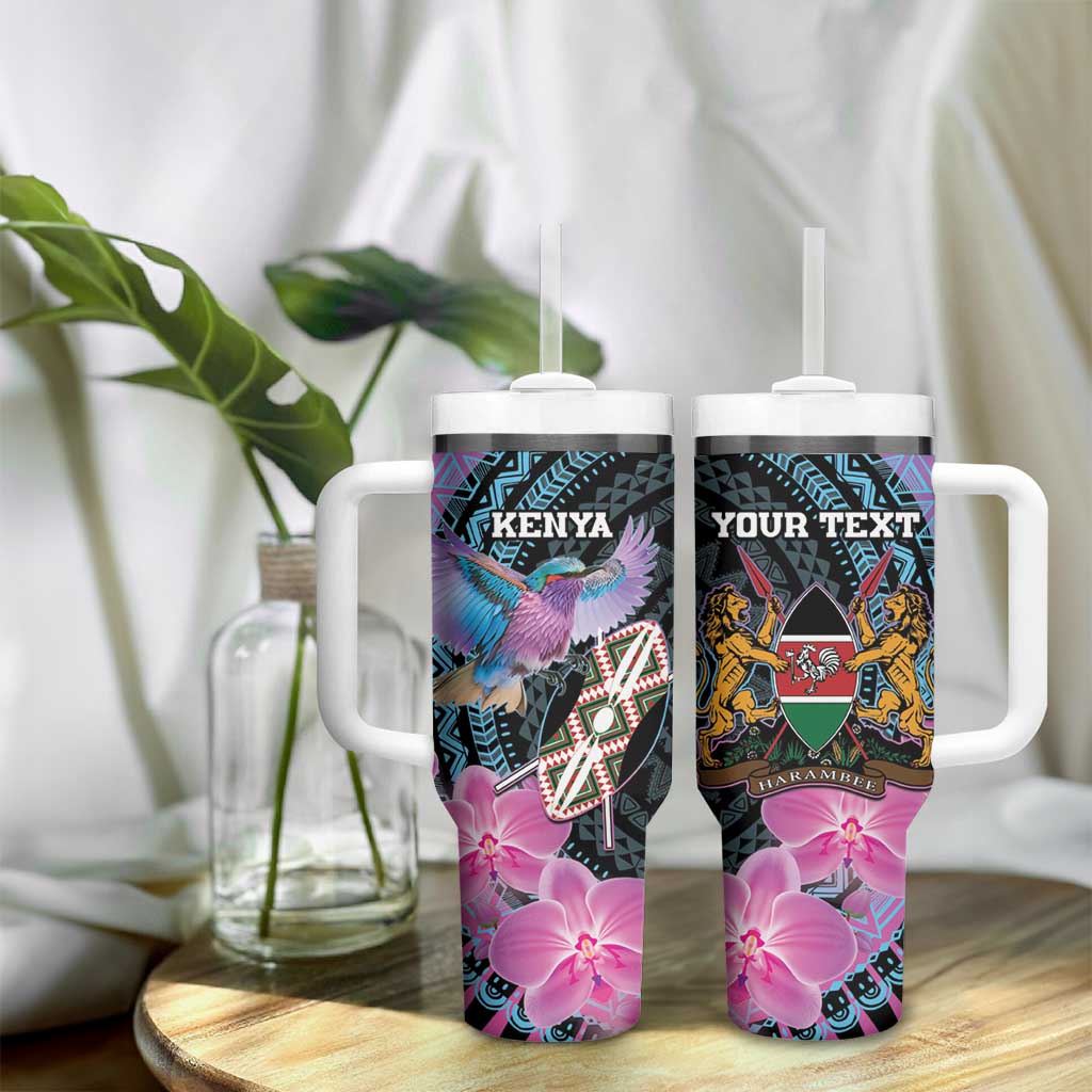 Personalised Kenya Lilac Breasted Roller Tumbler With Handle Orchid Flower - African Pattern LT15
