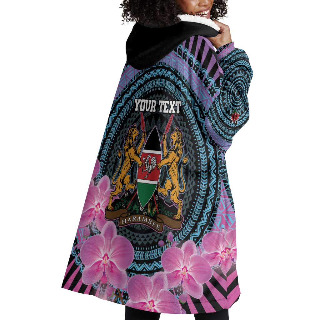 Personalised Kenya Lilac Breasted Roller Wearable Blanket Hoodie Orchid Flower - African Pattern LT15