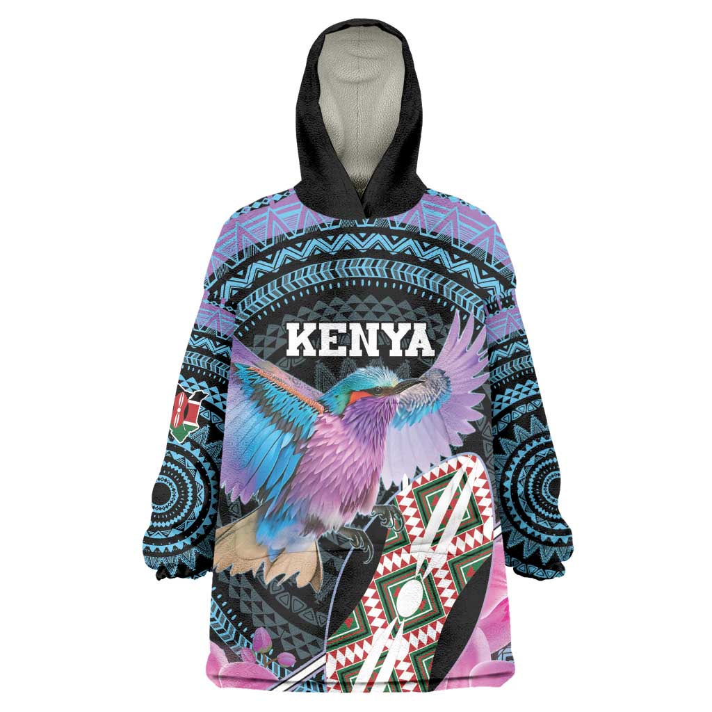 Personalised Kenya Lilac Breasted Roller Wearable Blanket Hoodie Orchid Flower - African Pattern LT15